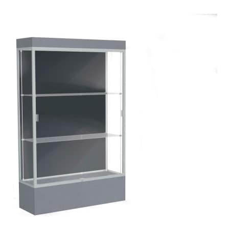 Waddell Display Case Of Ghent Edge Lighted Floor Case, Slate Back, Satin Frame, 12" Carbon Mesh Base, 48"W x 76"H x 20"D 94LFSL-SN-CM